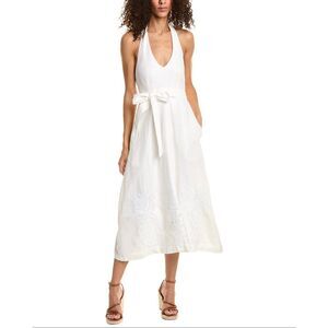 Tommy Bahama Pineapple Embroidered Halter Linen Midi Dress